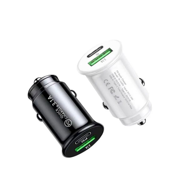 QC3.0 Car Charger Fast Charging White Black Mini Shape 20W USB Type C